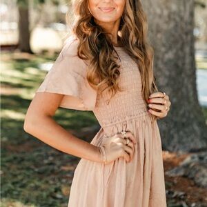 Elegant Floral Tan Women's Dress